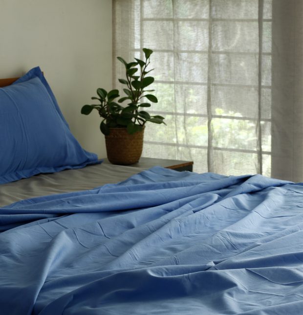 Solid Cotton Bed Sheet Marine Blue - With 2 pillow covers