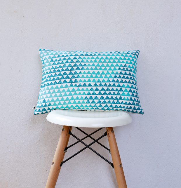 Customizable Cushion Cover, Cotton -  Star Triangles - Aqua Blue