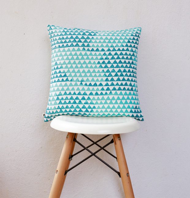 Customizable Cushion Cover, Cotton -  Star Triangles - Aqua Blue