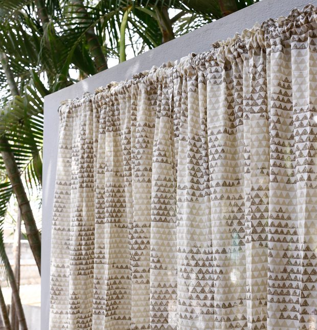 Customizable Sheer Curtain, Slub Cotton - Star Triangles - Beige