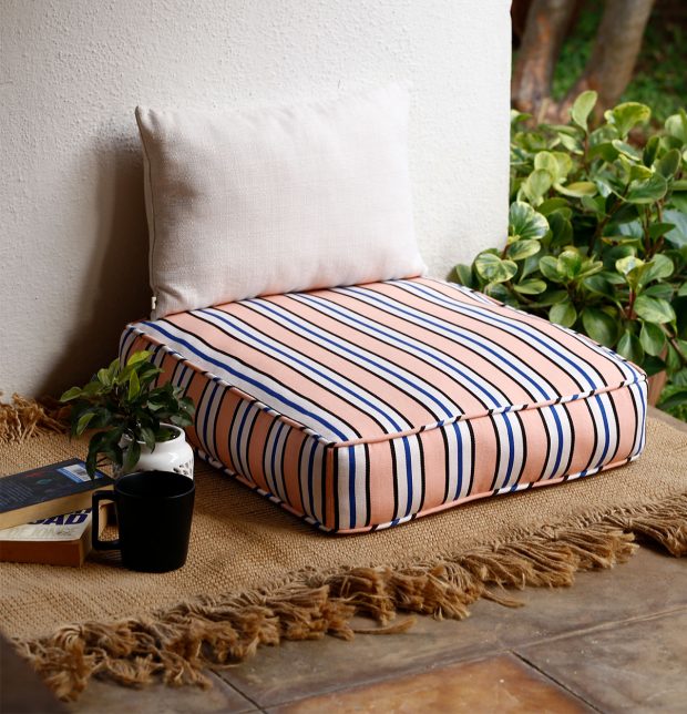 Stripes Cotton Floor Cushion Peach/Blue