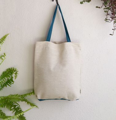 Textura Cotton Tote Bag Beige / Blue