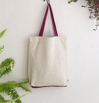 Textura Cotton Tote Bag Beige / Purple