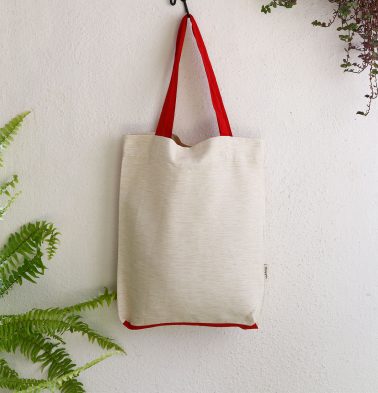 Textura Cotton Tote Bag Beige / Red