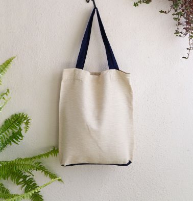 Textura Cotton Tote Bag Beige / Indigo