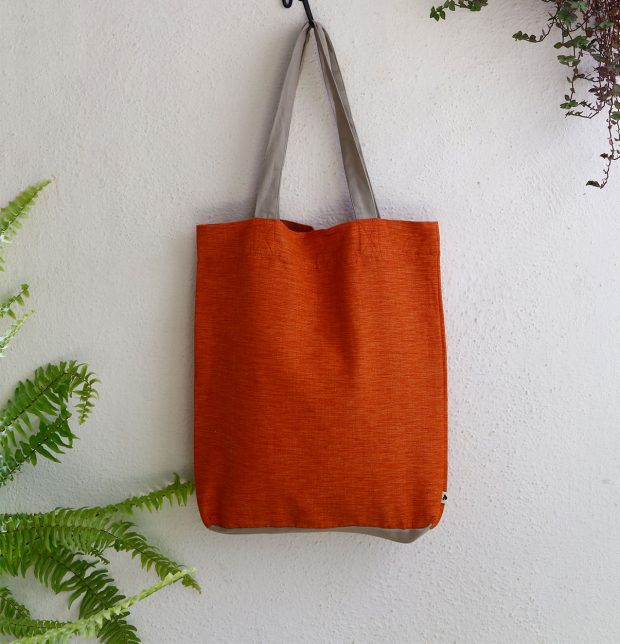 Textura Cotton Tote Bag Orange / Grey