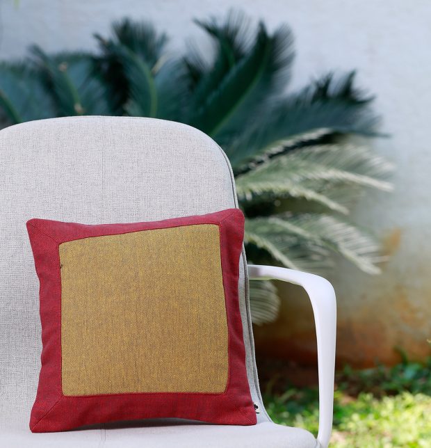 Chambray Cotton Cushion Cover Maroon/Golden Yellow 12