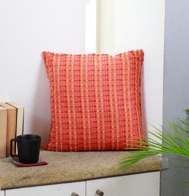 Handwoven Briar Cotton Cushion cover Orange 18″x18″