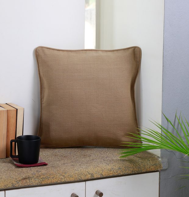 Handwoven Cotton Cushion Cover with piping Khaki Brown 18