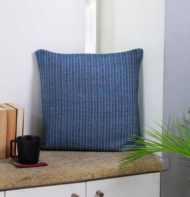 Handwoven Cotton Cushion cover Blue line