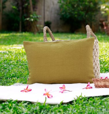 Handwoven Cotton Cushion cover Golden Olive 12 x 18