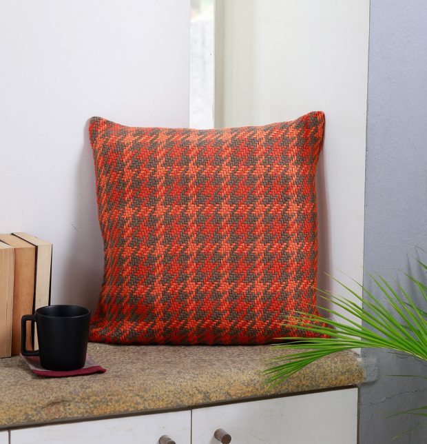 Houndstooth Cotton Cushion cover Burnt Orange  18