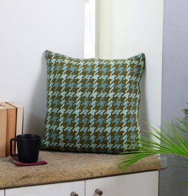 Houndstooth Cotton Cushion cover Teal Green 18″x18″