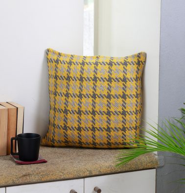 Houndstooth Cotton Cushion cover Yellow Grey 18x18