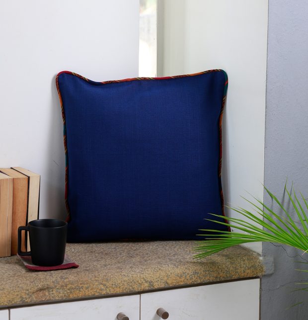 Indigo Cotton Cushion cover with Vintage Piping