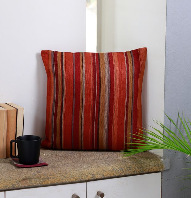Satin Stripes Cotton Cushion cover Orange Rust 18