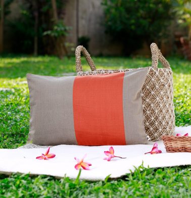 Striped Satin Cotton Cushion cover Beige/Orange 12″ x 18″