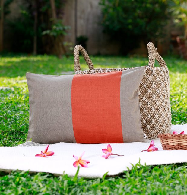 Striped Satin Cotton Cushion cover Beige/Orange 12