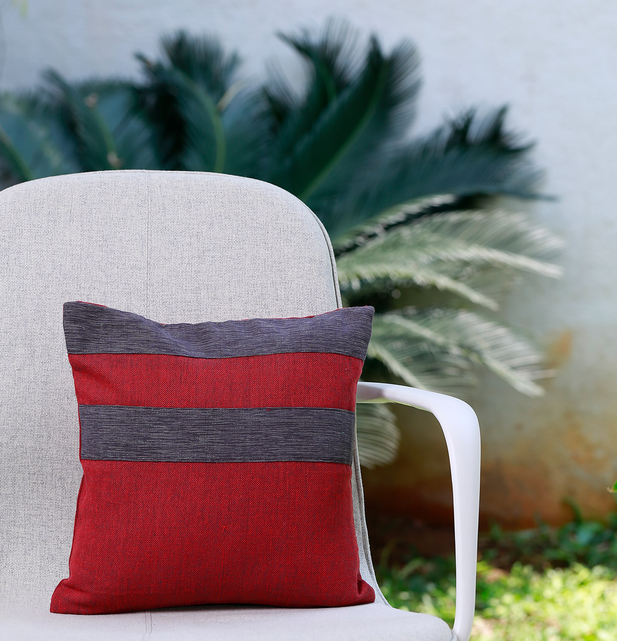 Buy Textura Cotton Cushion Cover Maroon/Grey 12"x12" – Thoppia