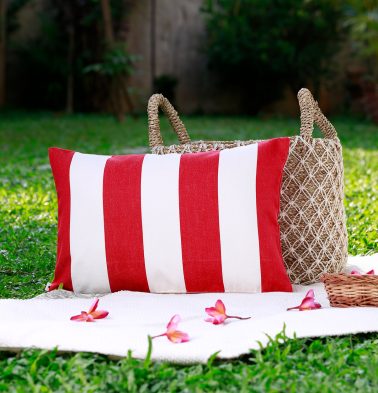 Cabana Stripes Cotton Cushion Cover Red/White 12″x18″