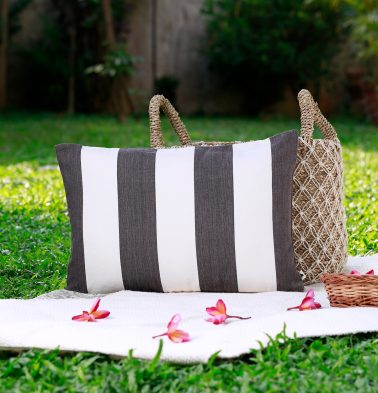Cabana Stripes Cotton Cushion Cover Grey/White 12″x18″