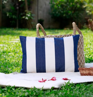 Cabana Stripes Cotton Cushion Cover Blue/White 12″x18″