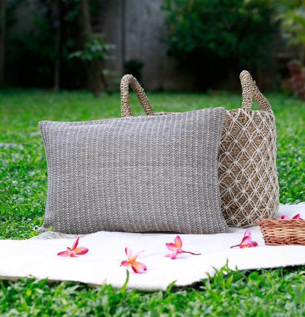 Handwoven Cotton Cushion cover Grey Line 12