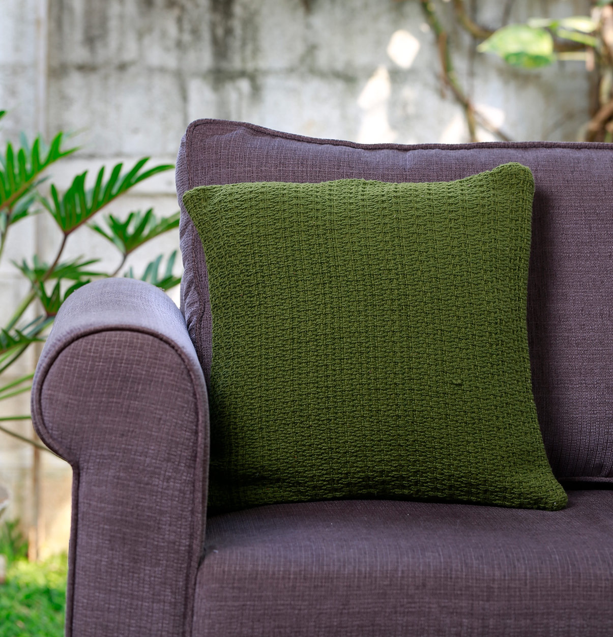 Handwoven Cotton Cushion cover Pesto Green 16″x16″