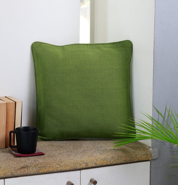 Handwoven Cotton Cushion cover Green with piping 18