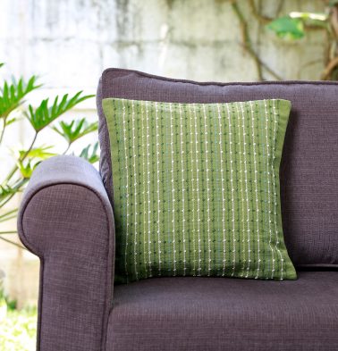 Handwoven Stripes Cotton Cushion cover Greenbriar 18x18