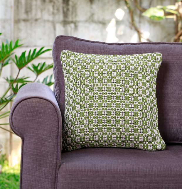Handwoven Cotton Cushion cover Green/White