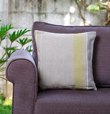 Handwoven Verical Stripes Cotton Cushion Cover Lemon Green/Grey 16x16
