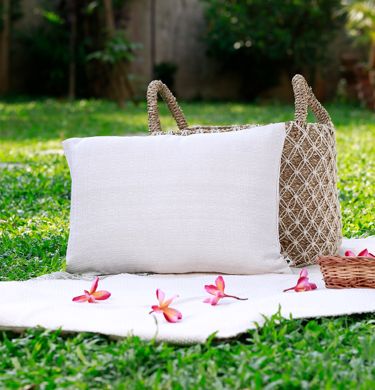 Panama Weave Cotton Cushion Cover Creamy White 12″x18″