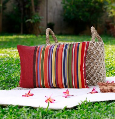Striped Cotton Cushion cover Aurora Red/Multicolor 12″x18″