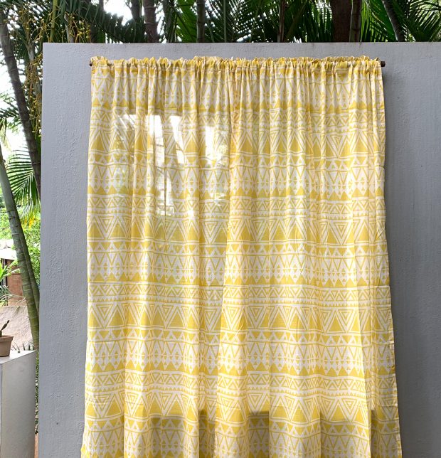 Customizable Slub Sheer Curtain, Cotton - Magic Triangle - Yellow / Beige