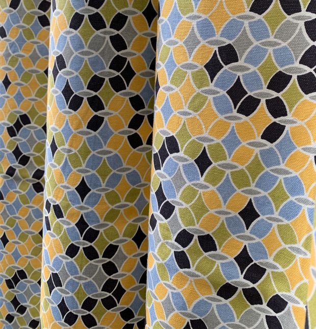 Retro Circles Cotton Fabric Yellow