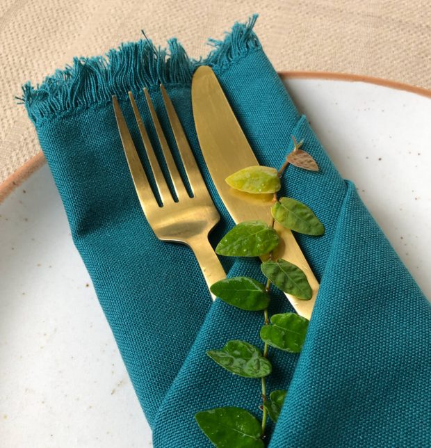 Solid Cotton Table Napkins With Fringes Deep Teal Set of 6