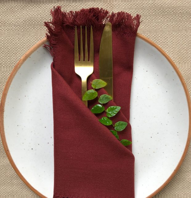 Solid Cotton Table Napkins With Fringes Brick Red Set of 6