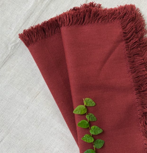 Solid Cotton Table Napkins With Fringes Brick Red Set of 6
