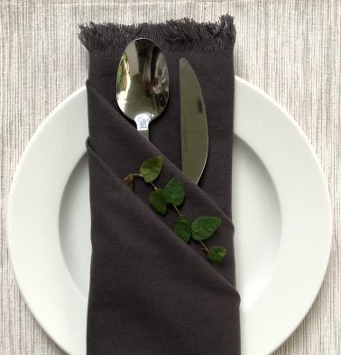 Solid Cotton Table Napkins With Fringes Black Coffee Set of 6