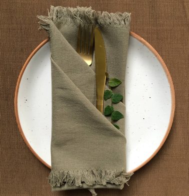 Solid Cotton Table Napkins With Fringes Dume Grey Set of 6