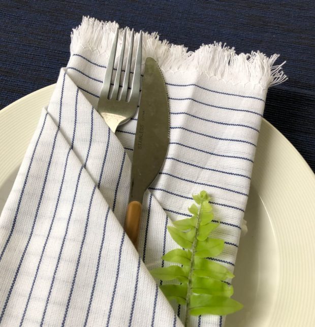 Stripes Cotton Table Napkins White/Blue Set of 6