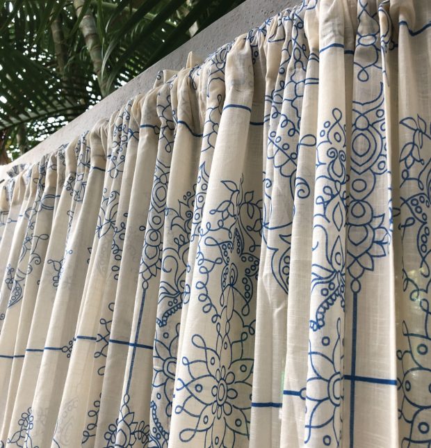 Classic Lines Slub Sheer Cotton Curtain Blue/Beige