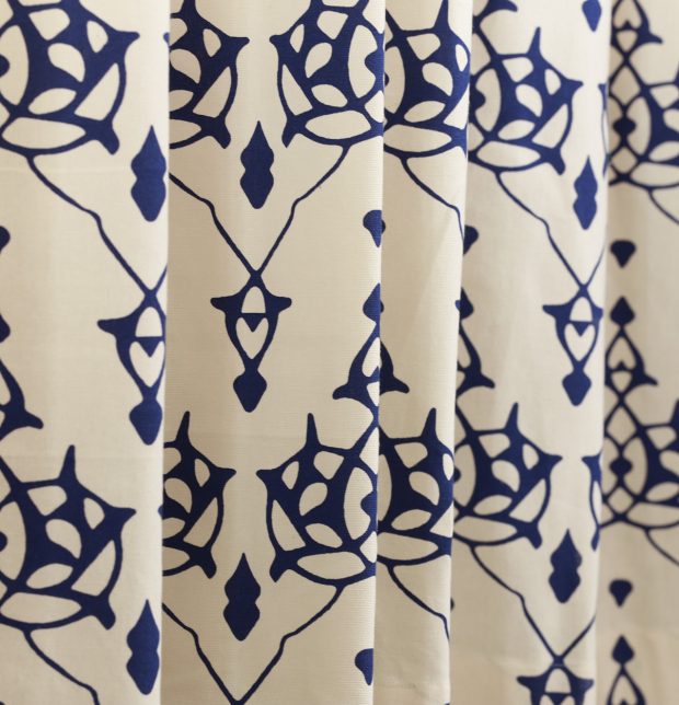 Customizable Curtain, Cotton - Arabic Chevron - Indigo/Beige