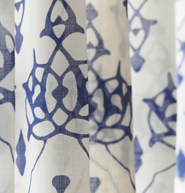 Arabic Chevron Cotton Slub Sheer Fabric Indigo/Beige