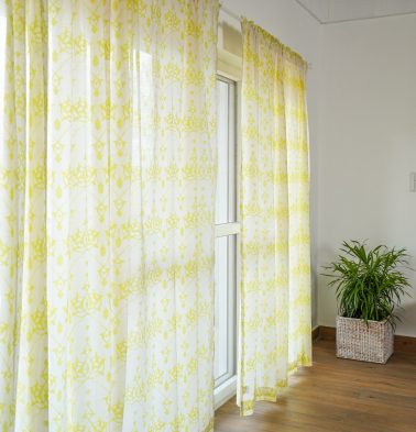 Arabic Chevron Slub Sheer Cotton Curtain Lemon Green/Beige