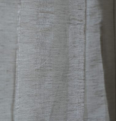 Broad Stripe Linen Semi Sheer Fabric Beige/White
