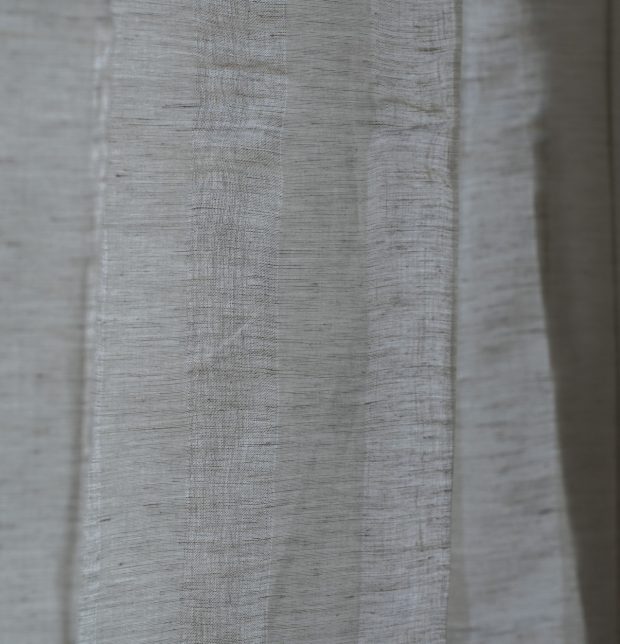 Broad Stripe Linen Semi Sheer Fabric Beige/White