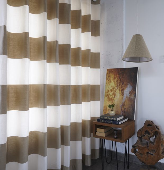 Broad Stripe Cotton Curtain Beige/White