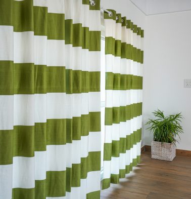 Customizable Curtain, Cotton – Broad Stripes – Green/White